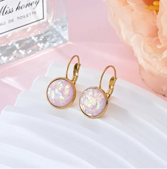 Pendientes brillantes de acero inoxidable con lentejuelas brillantes y pedrería