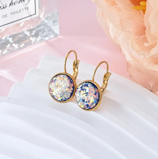 Pendientes brillantes de acero inoxidable con lentejuelas brillantes y pedrería