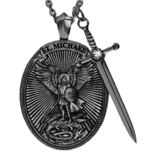 Collar de espada con colgante de protección de San Miguel Arcángel para hombre