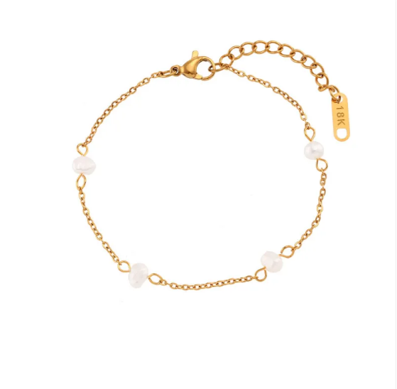 Elegante juego de collar y pulsera de perlas de acero inoxidable
