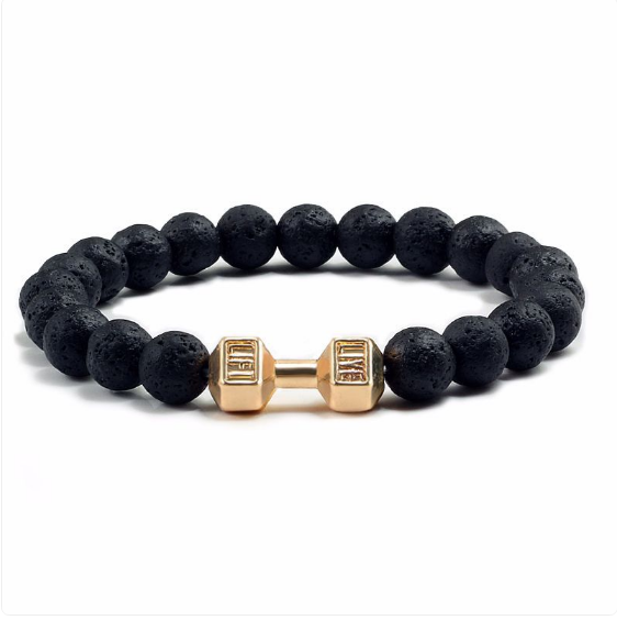 Pulsera fitness con mancuernas de ónix, turquesa o piedra de lava para hombre