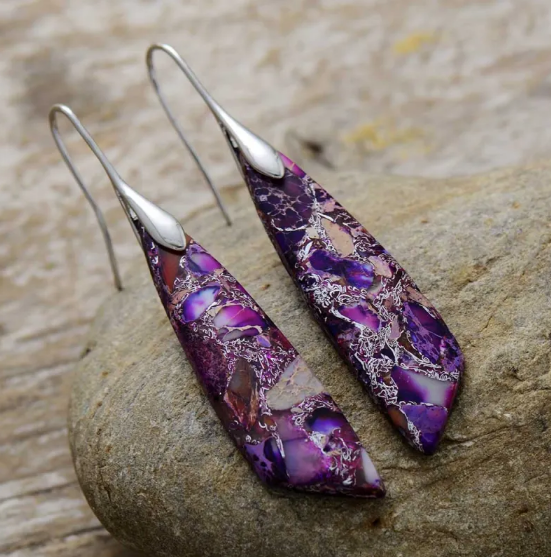 Pendientes de Jaspe Imperial con diseño de lágrima de piedra natural