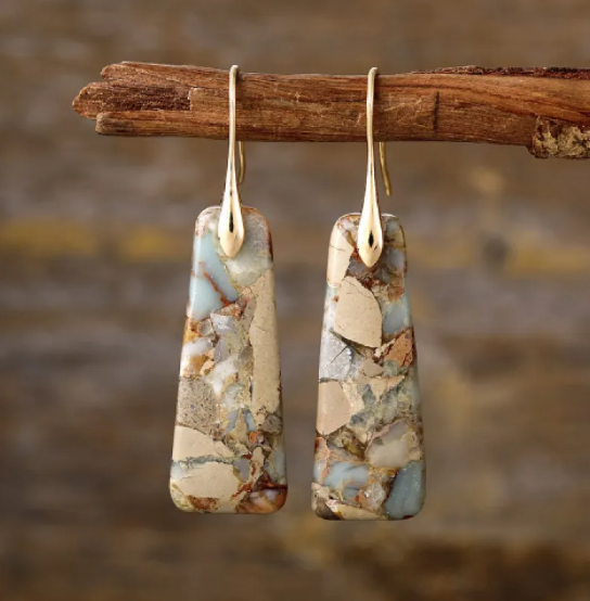 Pendientes de Jaspe Imperial con diseño de lágrima de piedra natural