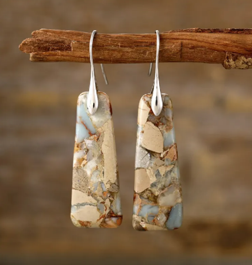 Pendientes de Jaspe Imperial con diseño de lágrima de piedra natural