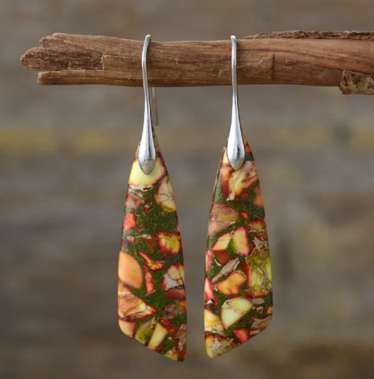 Pendientes de Jaspe Imperial con diseño de lágrima de piedra natural