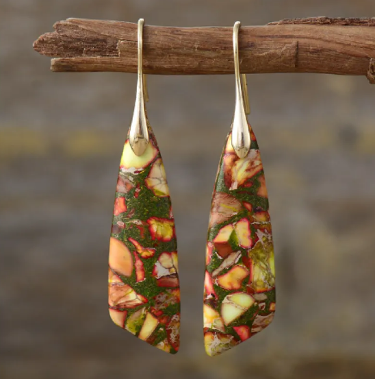 Pendientes de Jaspe Imperial con diseño de lágrima de piedra natural