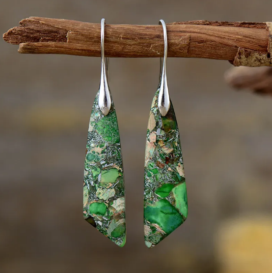 Pendientes de Jaspe Imperial con diseño de lágrima de piedra natural