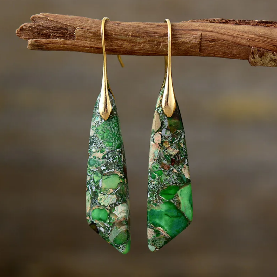 Pendientes de Jaspe Imperial con diseño de lágrima de piedra natural