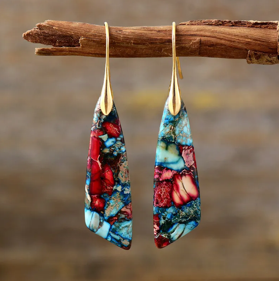 Pendientes de Jaspe Imperial con diseño de lágrima de piedra natural