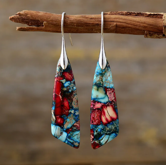 Pendientes de Jaspe Imperial con diseño de lágrima de piedra natural