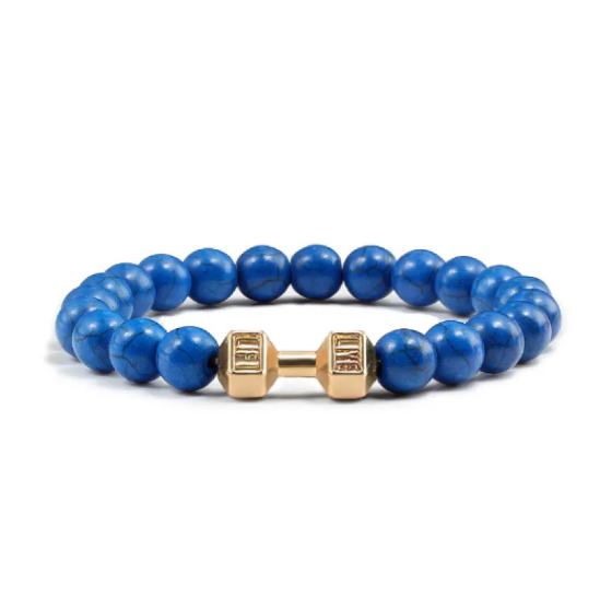 Pulsera fitness con mancuernas de ónix, turquesa o piedra de lava para hombre