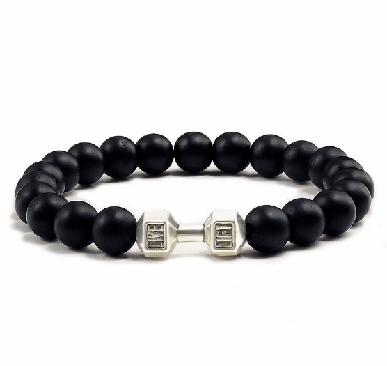 Pulsera fitness con mancuernas de ónix, turquesa o piedra de lava para hombre