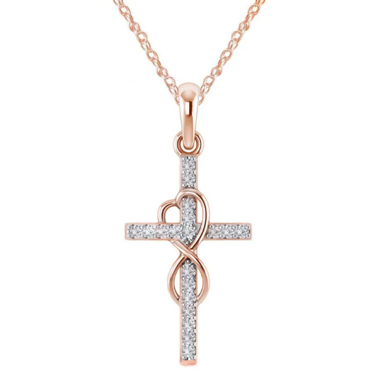 Collar con cruz de circonitas cúbicas brillantes y diseño de corazón infinito