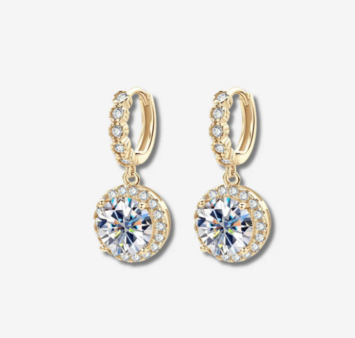 Pendientes colgantes con halo de moissanita brillante y cristales de circonita para mujer
