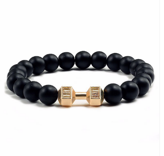 Pulsera fitness con mancuernas de ónix, turquesa o piedra de lava para hombre