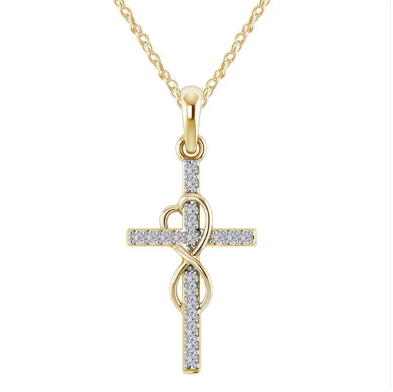 Delicado collar de cruz con diseño de corazón infinito y circonitas