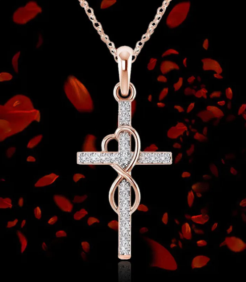 Collar con cruz de circonitas cúbicas brillantes y diseño de corazón infinito