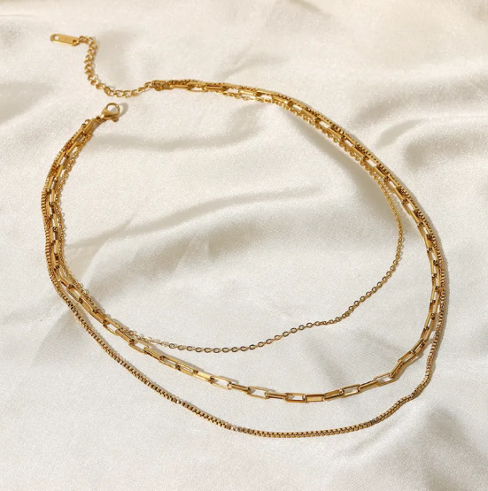 Collar de acero inoxidable de triple capa con diferentes eslabones de cadena