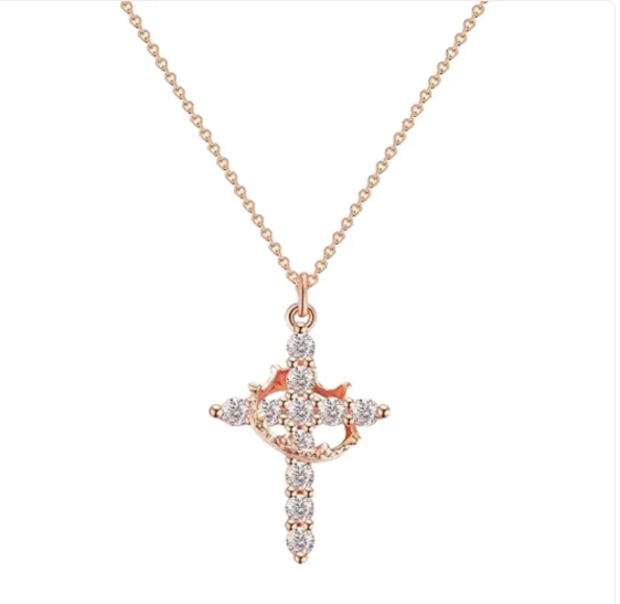 Collar de cruz brillante con piedras de circonita cúbica para mujer
