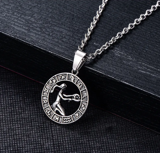 Collar de acero inoxidable con los signos del zodíaco y colgantes individuales de los signos del zodíaco