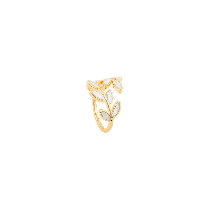 Anillo ajustable con hoja y ópalo blanco