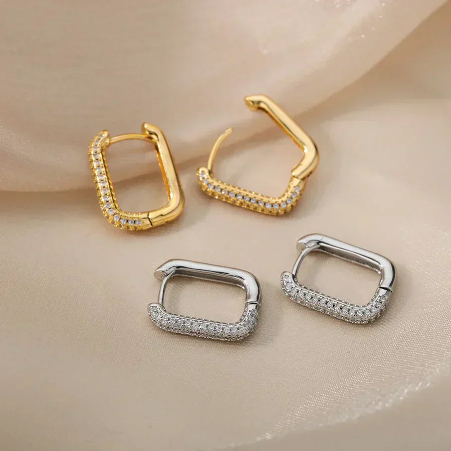 Pendientes de aro rectangulares elegantes con circonitas brillantes para una apariencia elegante