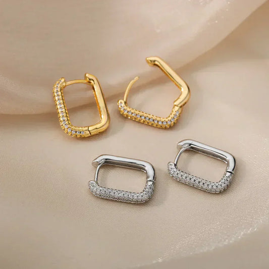 Pendientes de aro rectangulares elegantes con circonitas brillantes para una apariencia elegante