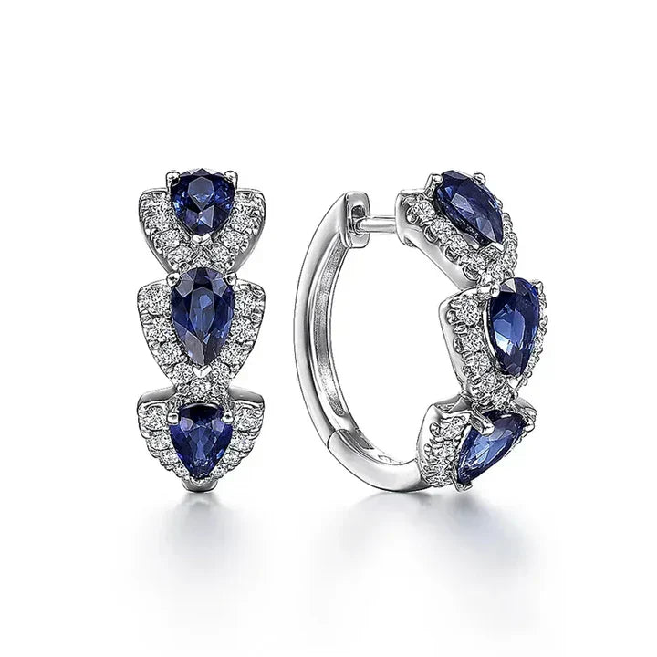Pendientes elegantes con gotas de zafiro azul y circonitas brillantes