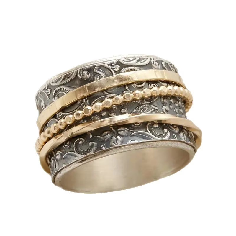 Anillo Vintage con Acabado Dorado y Acero Inoxidable Antiguo