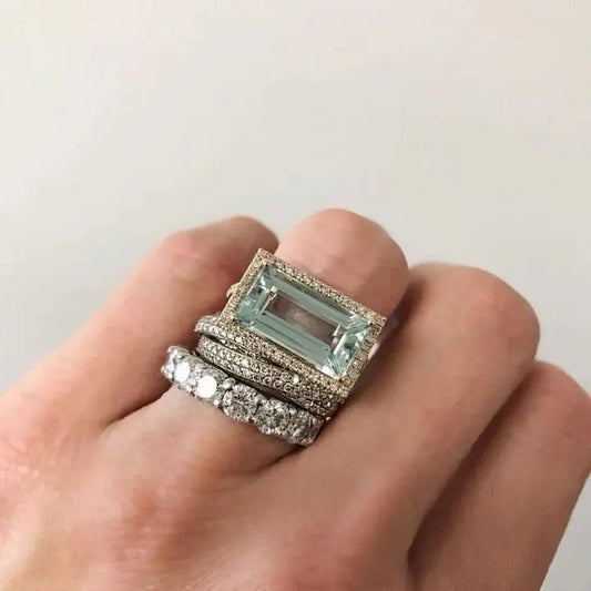 Set de Anillos Vintage de Plata con Cristal de Turquesa