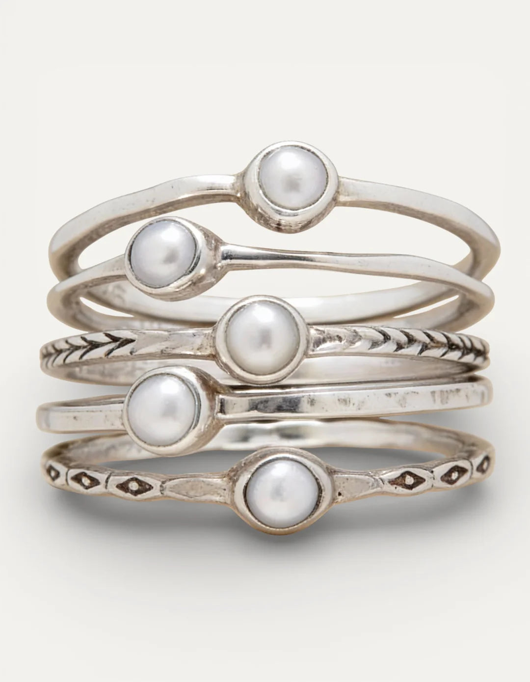 Conjunto de Anillos Apilables con Perla