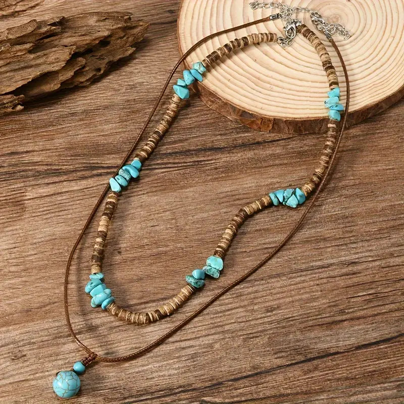 Collar de hombre con cuentas de coco, turquesa y piedra ojo de tigre