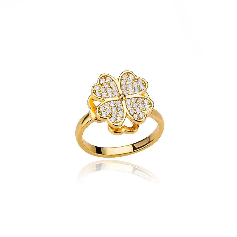 Olivia | Anillo antiestrés trébol giratorio