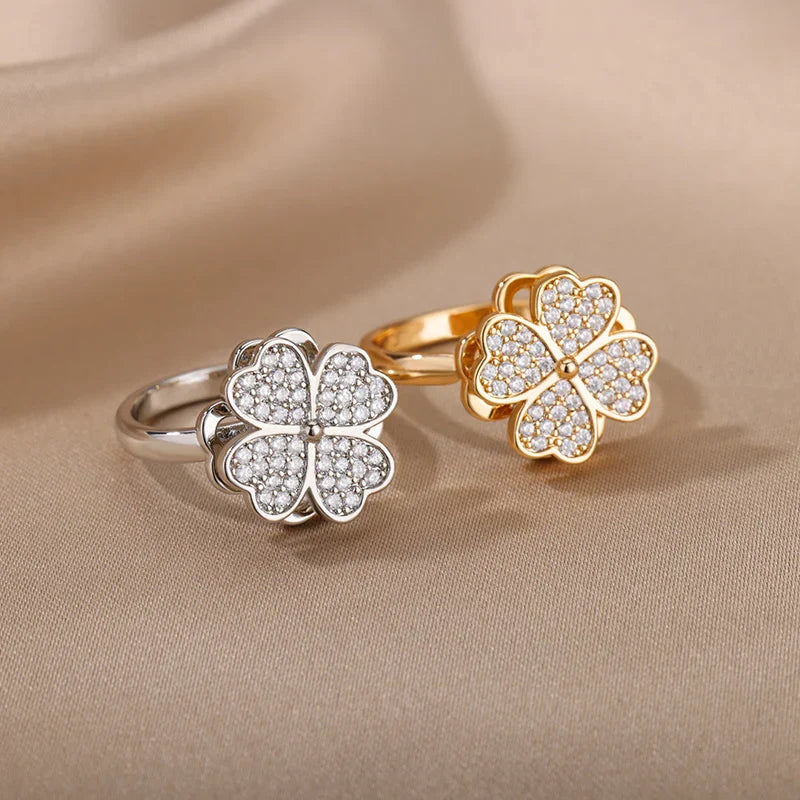 Anillo Olivia trébol cuatro hojas plateado - Sparkano Marbella