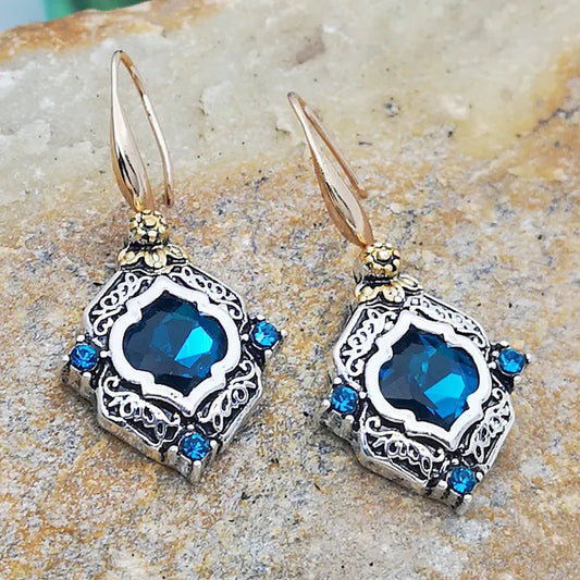 Pendientes retro vintage con piedras de cristal azul