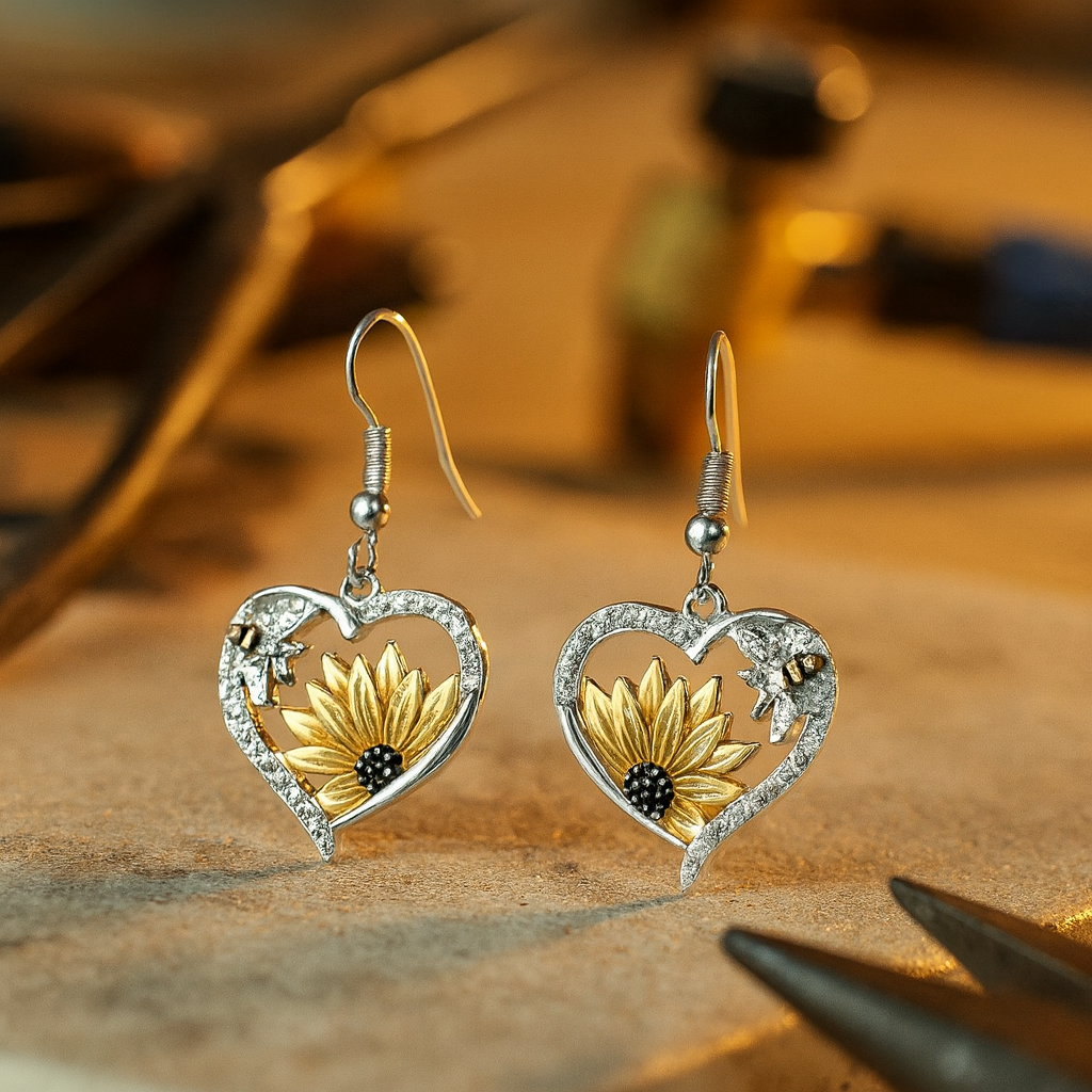 Pendientes boho de corazón de abeja girasol con circonitas brillantes
