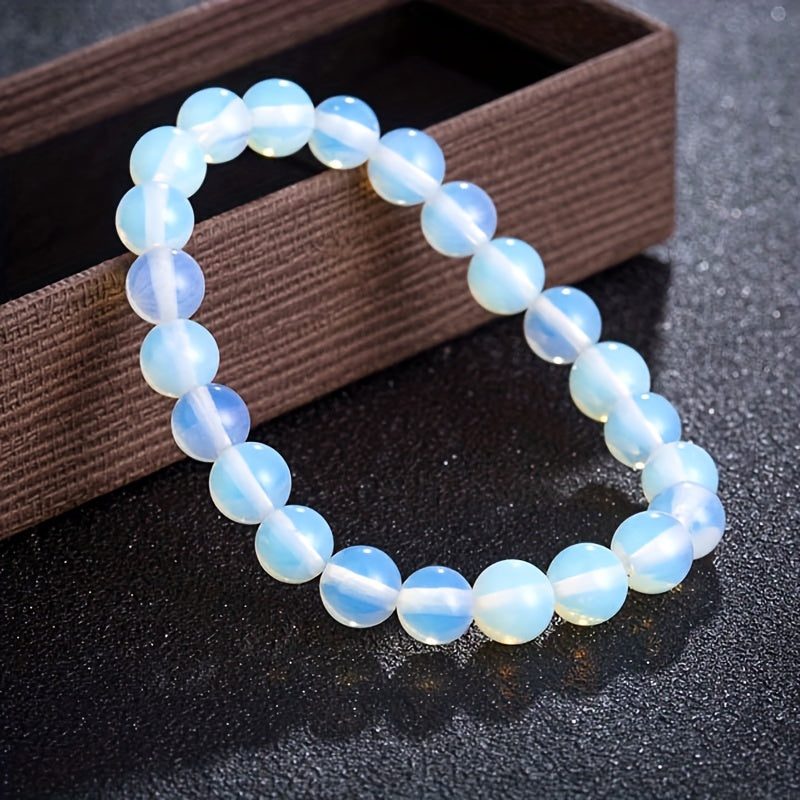 Pulsera de cuentas de opalita brillante y piedras preciosas elásticas unisex