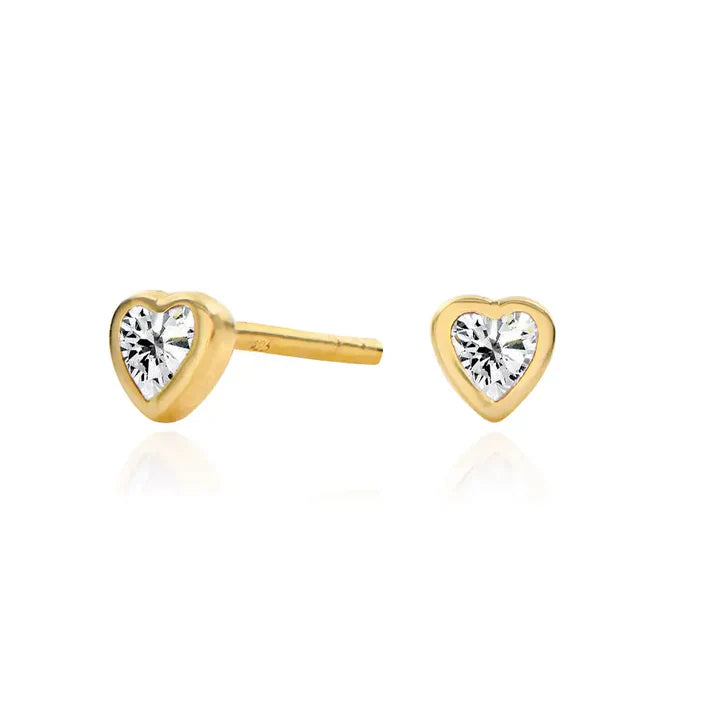 Pendientes brillantes con forma de corazón de metal precioso con circonita
