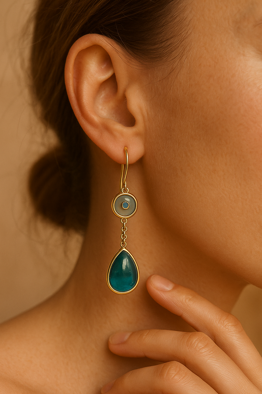 Pendientes Colgantes con Piedras en Azul y Petróleo