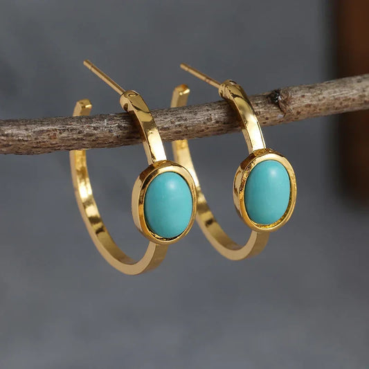 Pendientes de aro elegantes con acabado en turquesa de estilo bohemio