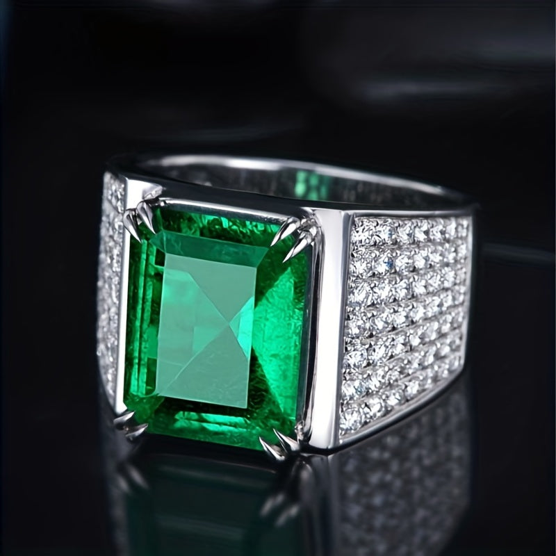 Anillo Elza con piedra esmeralda y circonitas