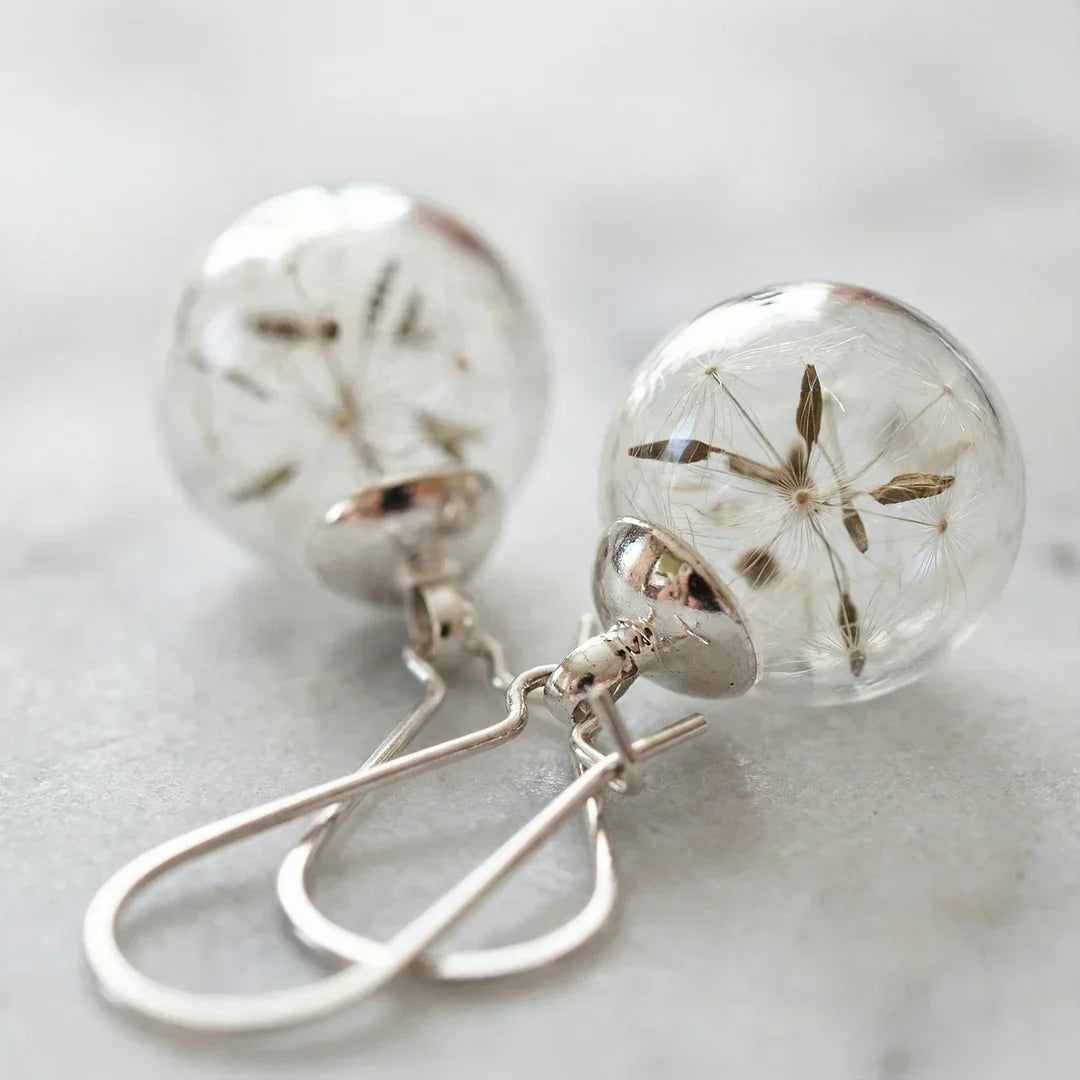 Pendientes de bola de cristal de semilla de diente de león hechos a mano para mujer