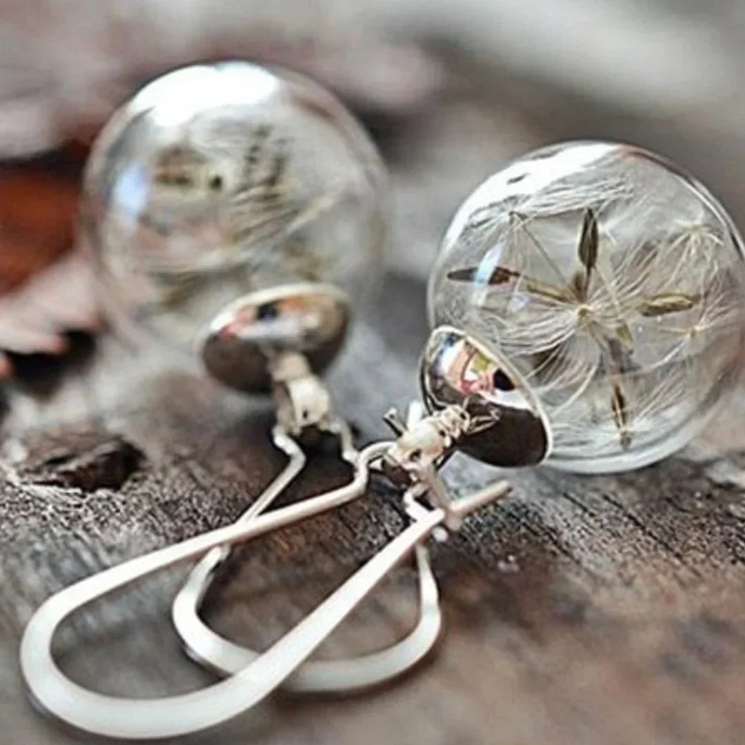 Pendientes de bola de cristal de semilla de diente de león hechos a mano para mujer