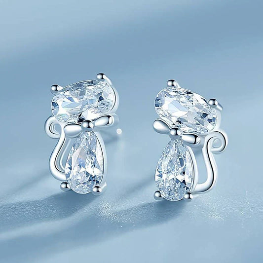 Pendientes de gato con circonitas brillantes para mujer en un diseño divertido
