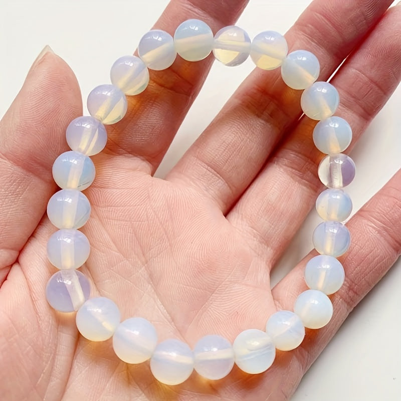 Pulsera de cuentas de opalita brillante y piedras preciosas elásticas unisex