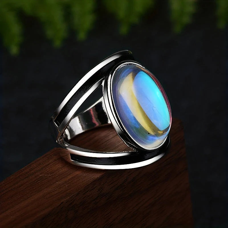 Anillo de Acero Inoxidable con Piedra de Luna