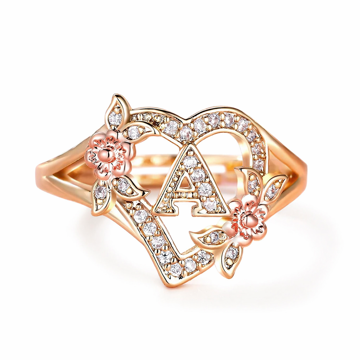Anillo de Acero Inoxidable con Inicial y Cristales