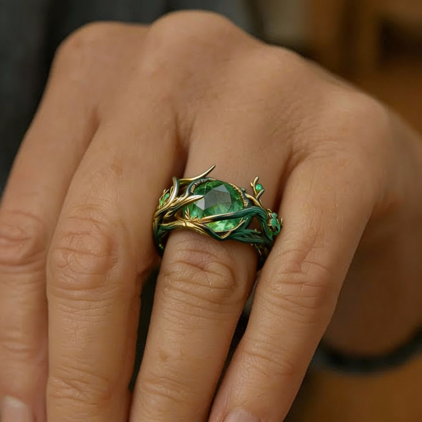 Anillo vintage con cristal verde