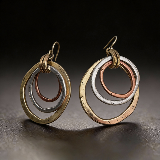 Elegantes pendientes de múltiples aros de metal con aspecto vintage