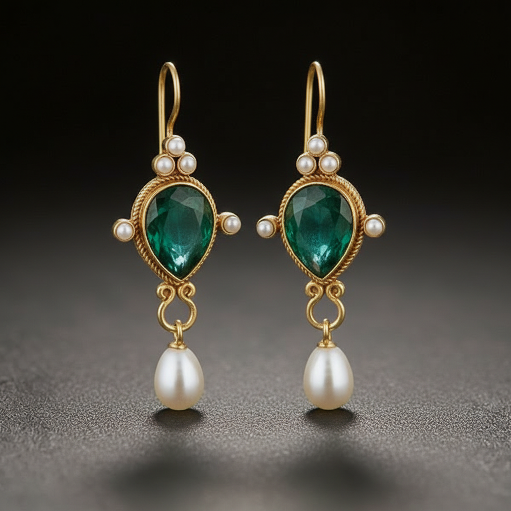 Pendientes colgantes de piedras preciosas vintage con detalles de perlas